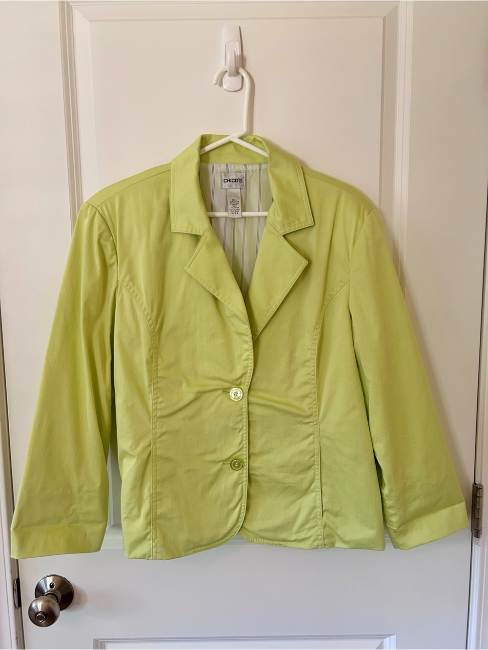 Chico's Lime Green Two-Button 3/4 Sleeve Women's Blazer